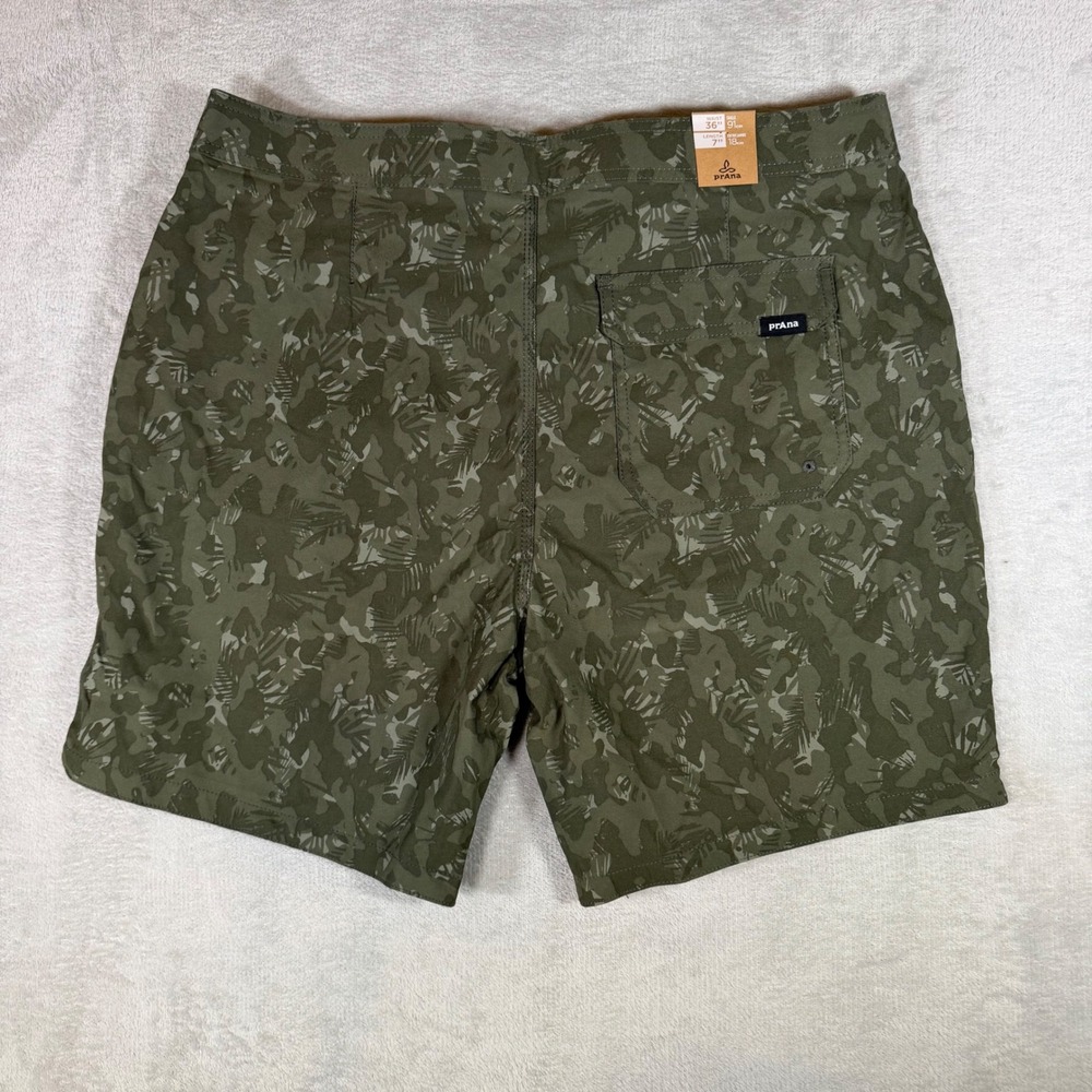Prana Stretch Zion Hybrid Shorts 36 Evergreen Camo 7 Inseam Mens NWT Hiking Swim